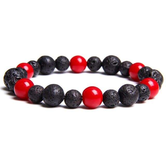 Pulseira Anti-Stress <Br>Coral Vermelho E Pedra De Lava