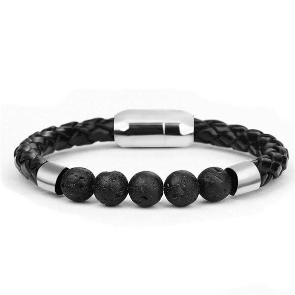 Pulseira Anti-Stress <Br>Couro Tecido Pedra De Lava