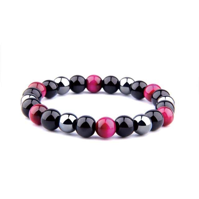 Pulseira Anti-Stress De Olho De Tigre Rosa, Obsidiana Preta E Hematite