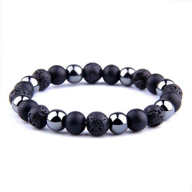 Pulseira Anti-Stress <Br>Em Pedra De Lava, Obsidiana Preta E Hematite