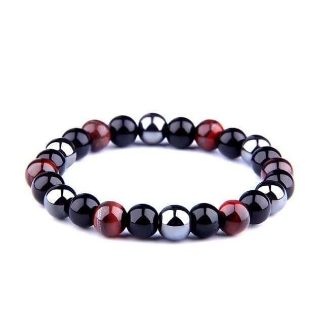 Pulseira Anti-Stress <Br>Hematite E Olho De Tigre Vermelho