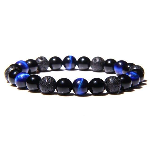 Pulseira Anti-Stress <Br>Olho De Tigre Azul, Obsidiana Preta E Pedra De Lava