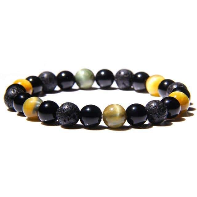 Pulseira Anti-Stress <Br>Olho De Tigre, Obsidiana Preta E Pedra De Lava