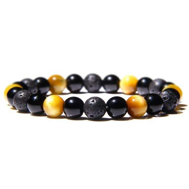 Pulseira Anti-Stress <Br>Olho De Tigre Amarelo, Obsidiana Preta E Pedra De Lava