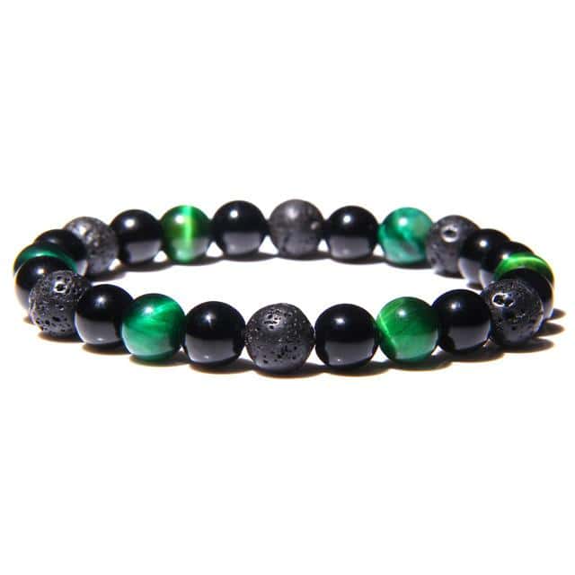 Pulseira Anti-Stress <Br>Olho De Tigre Verde, Obsidiana Preta E Pedra De Lava