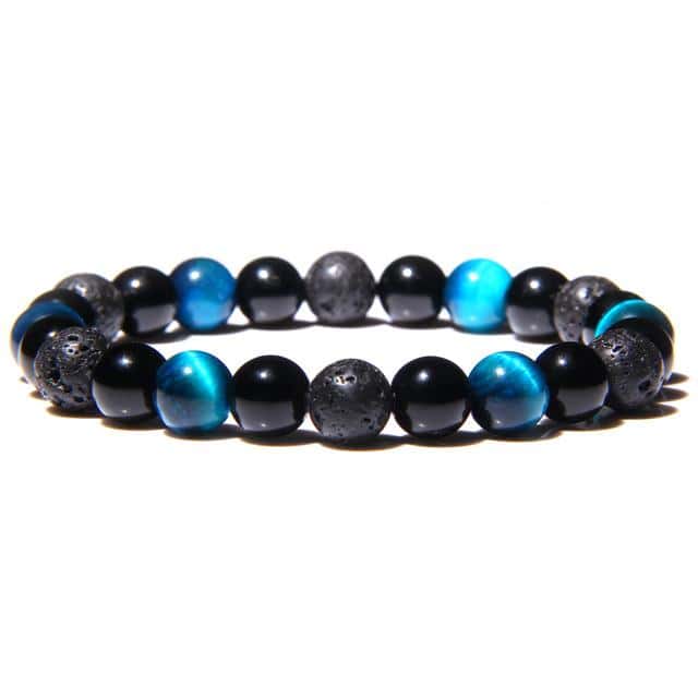 Pulseira Anti-Stress <Br>Pedra Azul, Obsidiana Preta E Pedra De Lava