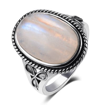 Anel Zen <Br>Pedra Da Lua Prateada