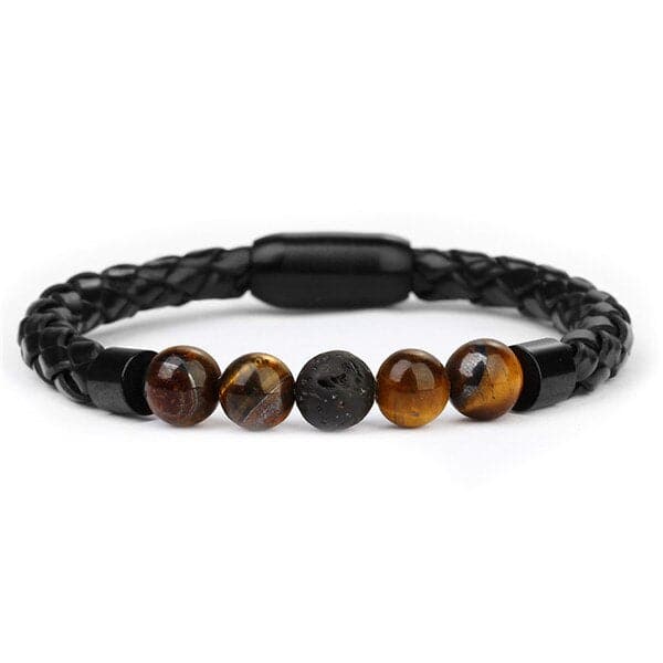 Pulseira Anti-Stress <Br>Couro Entrançado Com Pedra Olho De Tigre